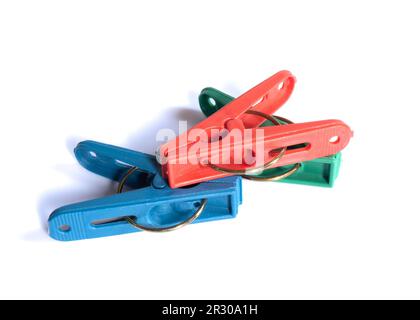 Colorful clothespins isolated on white background Stock Photo