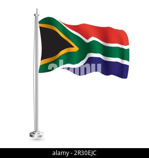 South Africa Flag. Isolated Realistic Wave Flag of South Africa Country on Flagpole. Vector Illustration. Stock Vector