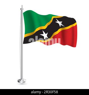 Saint Kitts and Nevis Flag. Isolated Realistic Wave Flag of Saint Kitts and Nevis Country on Flagpole. Vector Illustration. Stock Vector