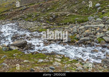 Running water in a stream at a rocky ravine Stock Photo