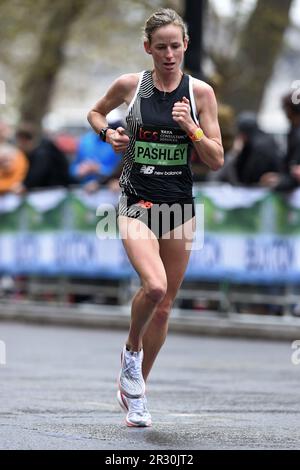 Ellie Pashley (AUS) places 13th in the women's race in 2:29:37 during the 43rd London Marathon, Sunday, April 23, 2023, in London, United Kingdom. (Jiro Mochizuki/Image of Sport) Stock Photo