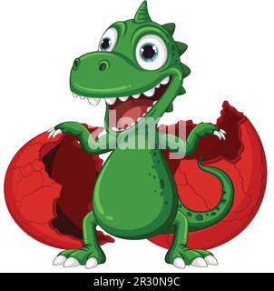 Little Dinosaur Monster Hatching from Egg illustration Stock Vector
