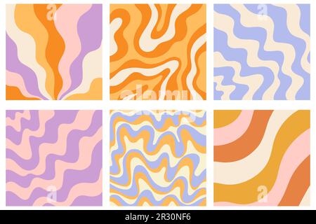 Retro 70s Abstract curve background vector set Stock Vector