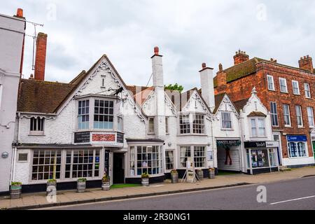 Witham, Essex, England, UK - May 21, 2023: Wide view of the traditional city architecture on the high street in Witham town with no people on the street Stock Photo