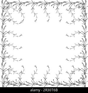 Botanical hand drawn floral frame Vintage flowers border.Wildflower plant abstract background. Creative trendy greeting card, celebration, wedding inv Stock Vector