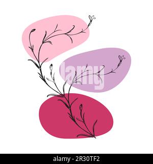 Botanical hand drawn wildflower on color patch isolated white background. Vintage creative flower bouquet. Vector illustration greeting card, design, Stock Vector