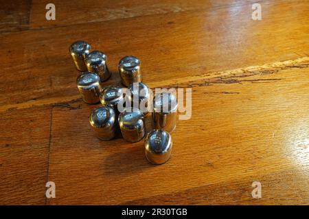 Close up stainless steel salt and pepper shaker Stock Photo