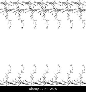 Botanical hand drawn floral frame Vintage flowers border.Wildflower plant abstract background. Creative trendy greeting card, celebration, wedding inv Stock Vector