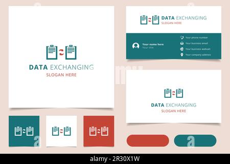 Data exchanging logo design with editable slogan. Branding book and business card template. Stock Vector