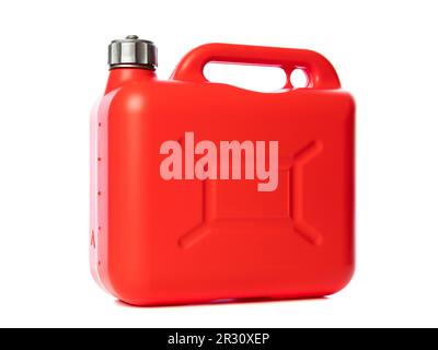 Red plastic gasoline can isolated on white background Stock Photo
