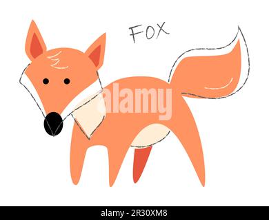 Fox . Cute animals cartoon characters . Flat shape and line stroke design . Vector illustration . Stock Vector