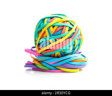 Colorful rubber bands ball isolated on the white background. Stock Photo