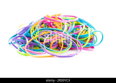 Colorful rubber bands isolated on the white background. Stock Photo