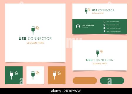 Usb connector logo design with editable slogan. Business card and branding book template. Stock Vector