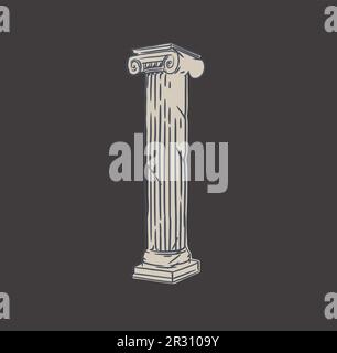 Hand drawn vector abstract outline,graphic,line art greek ancient sculpture old column line modern drawing.Antique classic statues in trendy bohemian Stock Vector