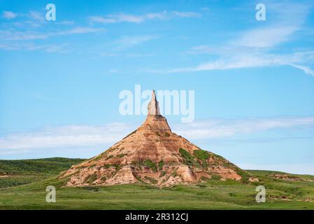 Chimney Rock National Historic Site, geological rock formation in Morrill County in western Nebraska. Rising Stock Photo