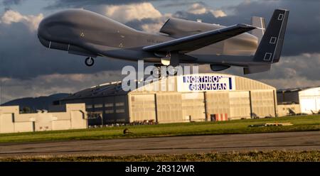 RQ-4 Global Hawk - an unmanned aerial vehicle (drone) manufactured by Northrop Grumman. Stock Photo