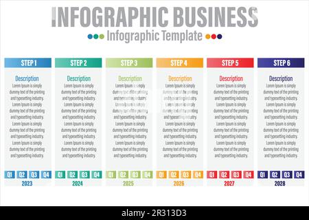 Business timeline with step rectangle infographics. Corporate milestones graphic elements. Company presentation slide template with year periods. Mode Stock Vector