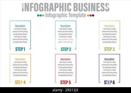 Infographic template. 6 Step timeline journey, Flat simple infographics design template. presentation graph. Business concept with numbers Six 6 optio Stock Vector