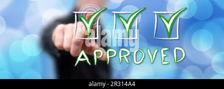 Man touching a validation concept on a touch screen with his finger Stock Photo