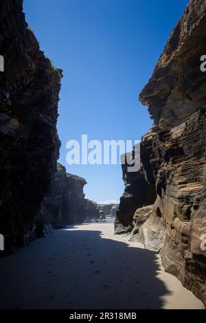 As Catedrais beach - Beach of the Cathedrals - in Galicia, Spain. Cliffs and ocean view Stock Photo