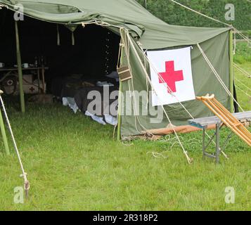 A Mock up of a Vintage Military Field Hospital Tent. Stock Photo