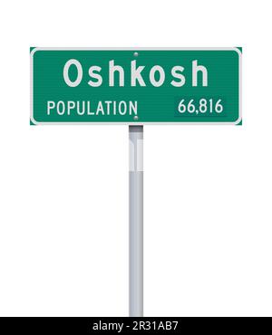 Vector illustration of the Oshkosh (Wisconsin) City Limit green road sign on metallic post Stock Vector