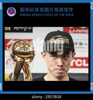 Beijing, China's Liaoning Province. 15th May, 2023. XINHUA SPORTS PHOTO OF THE WEEK (from May 15 to May 21, 2023) TRANSMITTED on May 22, 2023. Zhao Jiwei of Liaoning Flying Leopards eyes on the trophy after his team winning the fourth round final match against Zhejiang Golden Bulls at the Chinese Basketball Association (CBA) league 2022-2023 season playoffs, in Shenyang, north China's Liaoning Province, May 15, 2023. Credit: Pan Yulong/Xinhua/Alamy Live News Stock Photo