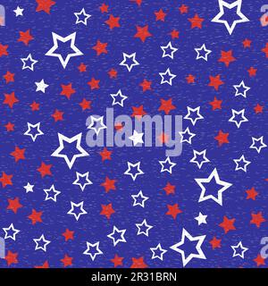 Seamless stars pattern. Colored as USA Flag. Vector Illustration of Stars Grunge Background for Celebration Holiday American President Day, memorial d Stock Vector