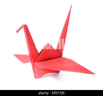 Red Origami Paper Crane On Red Background Closeup High-Res Stock