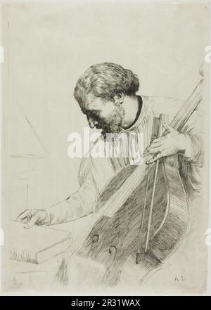 The Double Bass Player Date: c. 1873 Artist: Alphonse Legros French, 1837-1911 Stock Photo