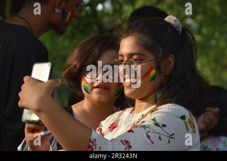 May 21, 2023, Kolkata, India: LGBTQ community take part during a  rally to celebrate Love, Respect, Freedom, Tolerance, Equality and Pride, on May 21, 2023, in Kolkata City, India. (Photo by Biswarup Ganguly/Eyepix Group/Sipa USA). Stock Photo