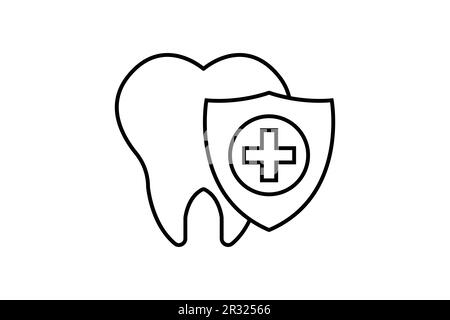 Dental Care icon. Healthy teeth and shield, insurance symbol. Line icon style design. Simple vector design editable. Stock Vector