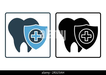 Dental Care icon. Healthy teeth and shield, insurance symbol. Solid icon style design. Simple vector design editable. Stock Vector