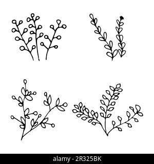 floral elements in the style of hand drawn doodle Stock Vector