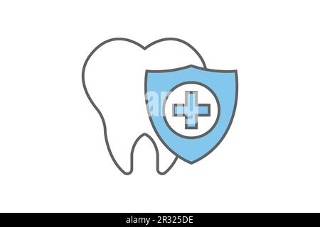 Dental Care icon. Healthy teeth and shield, insurance symbol. Two tone icon style design. Simple vector design editable. Stock Vector