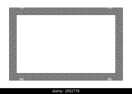 Rectangle frame with Greek fret ornament and a seamless meander pattern. Decorative oblong border, constructed from continuous lines. Stock Photo