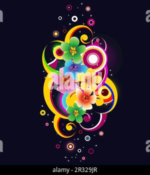 Neon Abstract Flowers Art Painting Creative Hand Painted Background