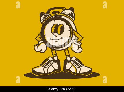 Mascot character design of a alarm clock in an upright standing position Stock Vector
