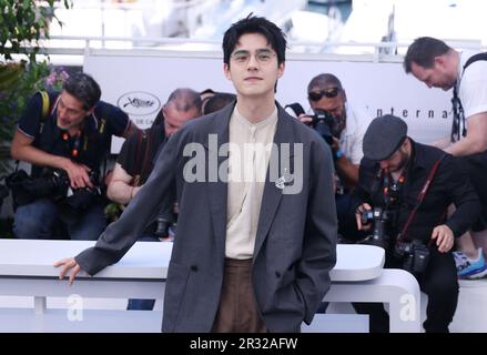 Cannes, France. 22nd May, 2023. Chinese actor Liu Haoran poses during a photocall for the film 'Ran Dong' (The Breaking Ice) at the 76th edition of the Cannes Film Festival in Cannes, southern France, on May 22, 2023. Credit: Li Bohan/Xinhua/Alamy Live News Stock Photo