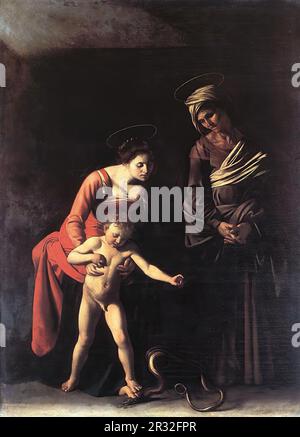 CARAVAGGIO (b. 1573, Caravaggio, d. 1610, Porto Ercole)  Madonna with the Serpent 1606 Oil on canvas, 292 x 211 cm Galleria Borghese, Rome  The painti Stock Photo