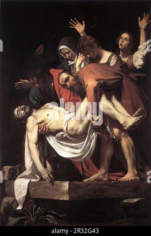 CARAVAGGIO (b. 1573, Caravaggio, d. 1610, Porto Ercole)  The Entombment  1602-03 Oil on canvas, 300 x 203 cm Pinacoteca, Vatican  Of all Caravaggio's Stock Photo