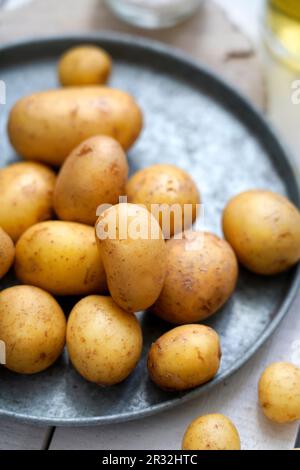 Traditional raw organic new potatoes or patate novelle, Sicily, Italy, Europe Stock Photo