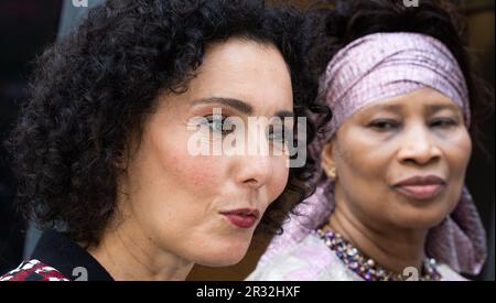 Belgian Foreign minister Hadja Lahbib and Senegalese Foreign Minister Aissata Tall Sall pictured after the opening session on the first day of an economic mission to the republic of Senegal, in Dakar, Senegal, on Monday 22 May 2023. BELGA PHOTO BENOIT DOPPAGNE Stock Photo