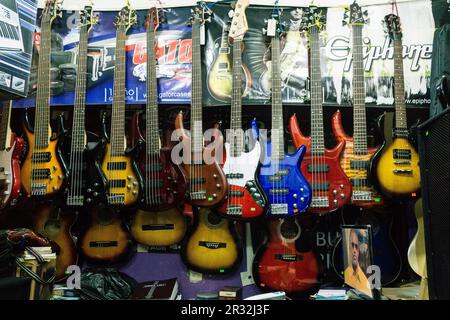 tienda de guitarras, Santa María Nebaj,departamento de El Quiché, Guatemala, Central America. Stock Photo