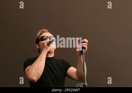 80s band lead singer David Vanian of the Damned performing at Summer Festival in Croydon, South London, 2010 Stock Photo