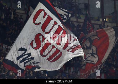Milan, Italy. 20th May, 2023. Italy, Milan, may 20 2023: supporters of AC Milan wave the flags and show banners in the stands during soccer game AC Milan vs Sampdoria, Serie A Tim 2022-2023 day36 San Siro stadium (Photo by Fabrizio Andrea Bertani/Pacific Press/Sipa USA) Credit: Sipa USA/Alamy Live News Stock Photo