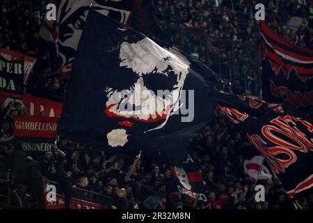 Milan, Italy. 20th May, 2023. Italy, Milan, may 20 2023: supporters of AC Milan wave the flags and show banners in the stands during soccer game AC Milan vs Sampdoria, Serie A Tim 2022-2023 day36 San Siro stadium (Photo by Fabrizio Andrea Bertani/Pacific Press/Sipa USA) Credit: Sipa USA/Alamy Live News Stock Photo