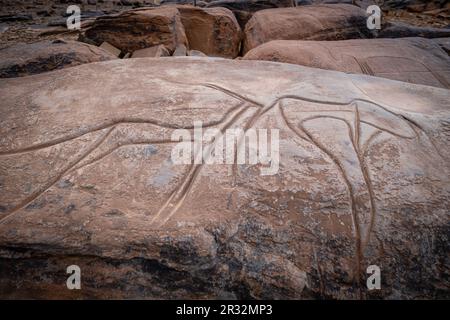 petroglyph, Aït Ouazik rock deposit, late Neolithic, Morocco, Africa. Stock Photo