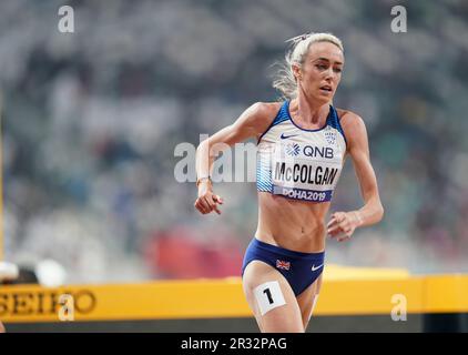 Eilish McColgan running the 5000m at the 2019 World Athletics Championships in Doha. Stock Photo